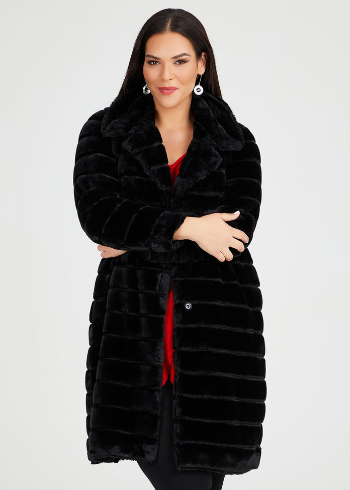 Noir Faux Fur Coat, , hi-res