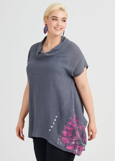 Plus Size Titanium Linen Gauze Tunic