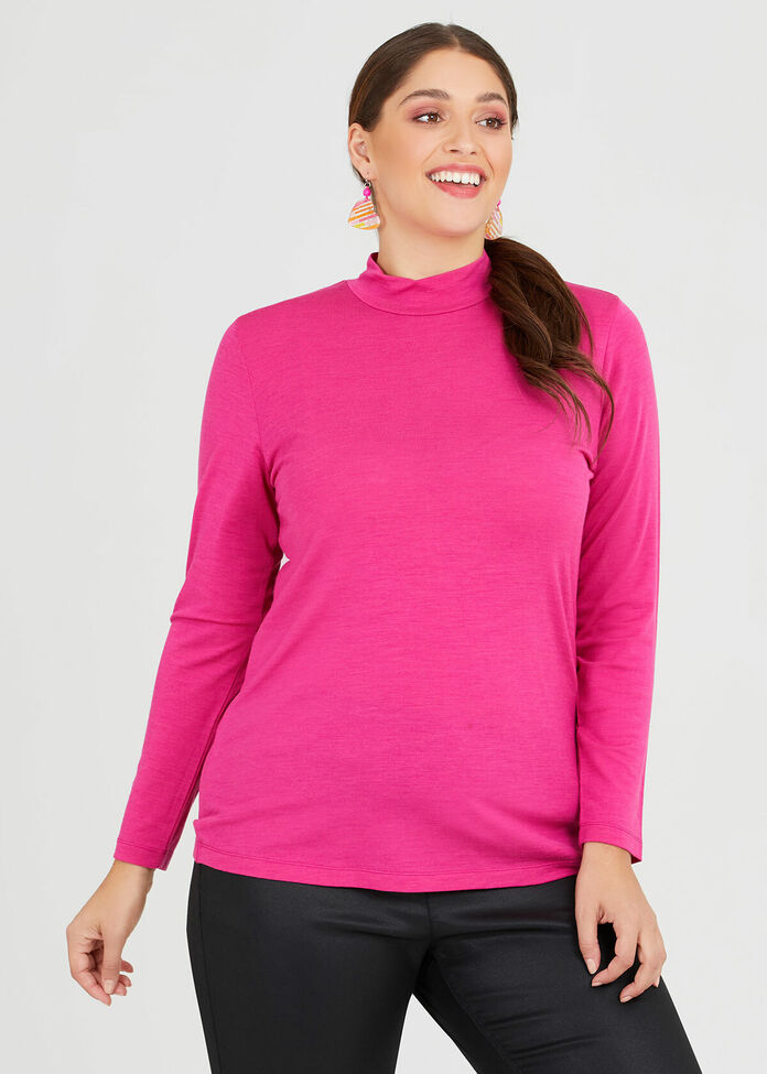 Wool Bamboo Mock Neck Top, , hi-res