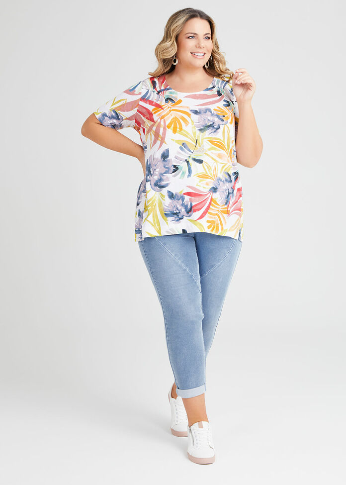 Linen Blend Tropics Print Top, , hi-res