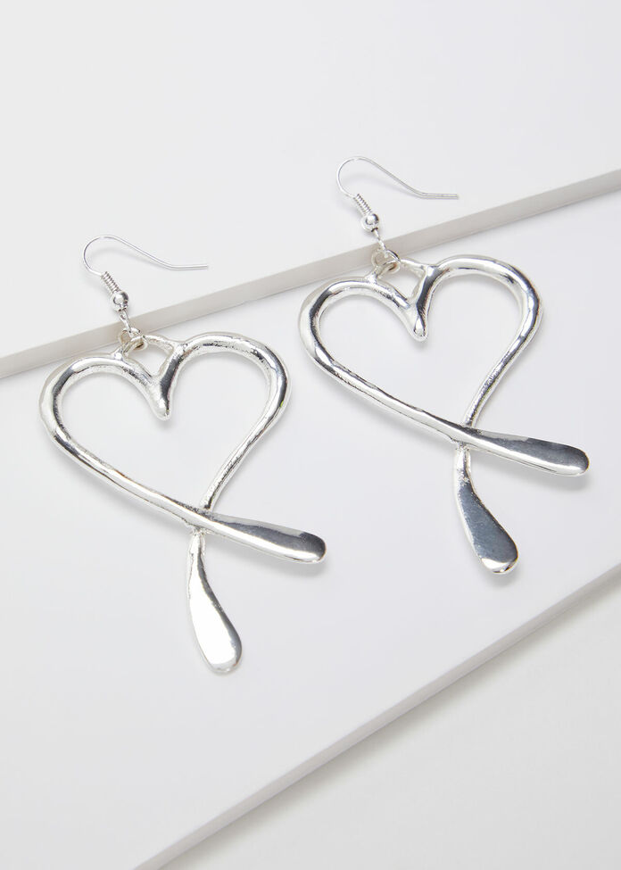 Silver Heart Earrings, , hi-res