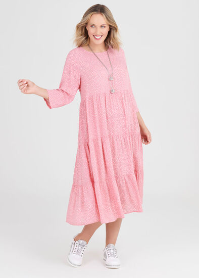 Plus Size Natural Tiered Spot Dress