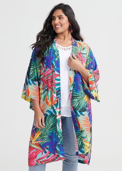 Plus Size Natural Tropical Kimono