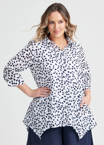 Plus Size Cotton Navy Spot Shirt