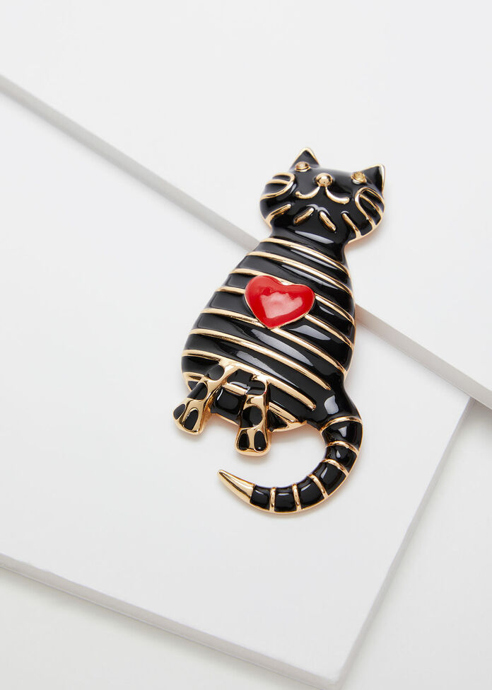 Striped Kitty Brooch, , hi-res