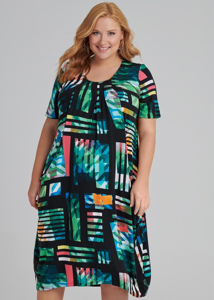 Graphic Stripe Dress, , hi-res