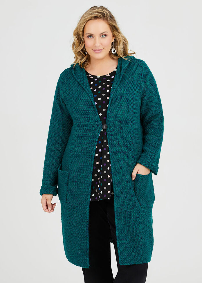 Textured Hooded Cardigan, , hi-res