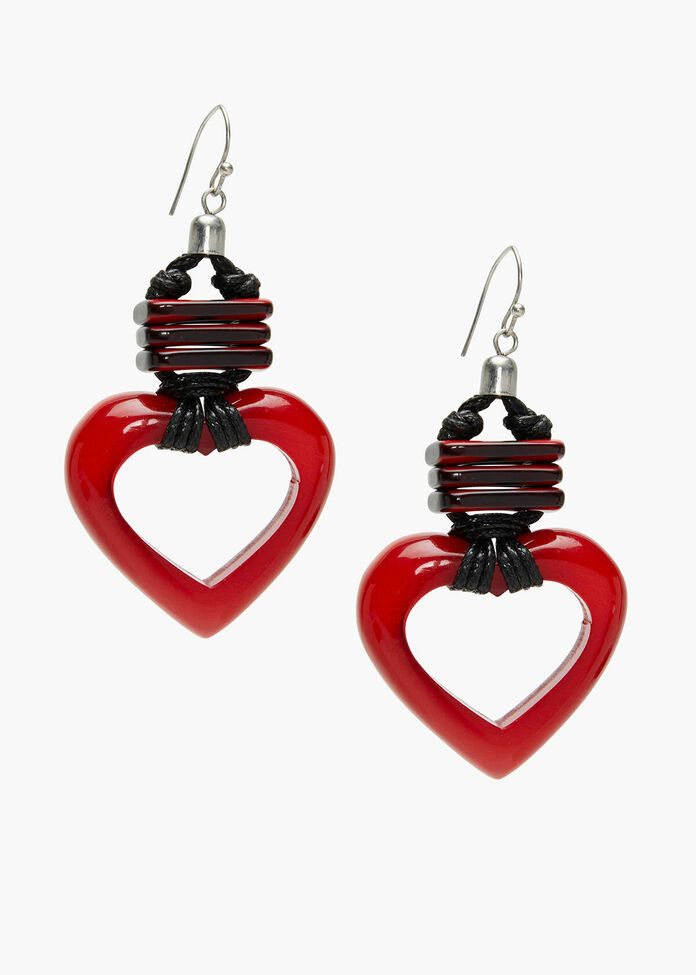 Red Resin Heart Earrings, , hi-res