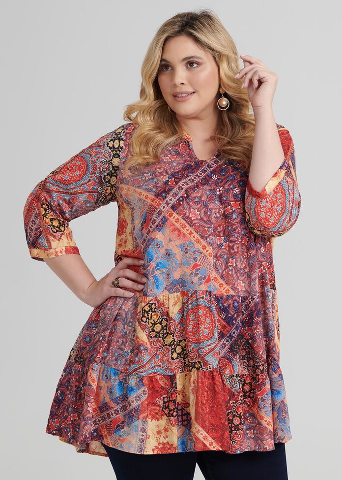 Patchwork Boho Tunic, , hi-res