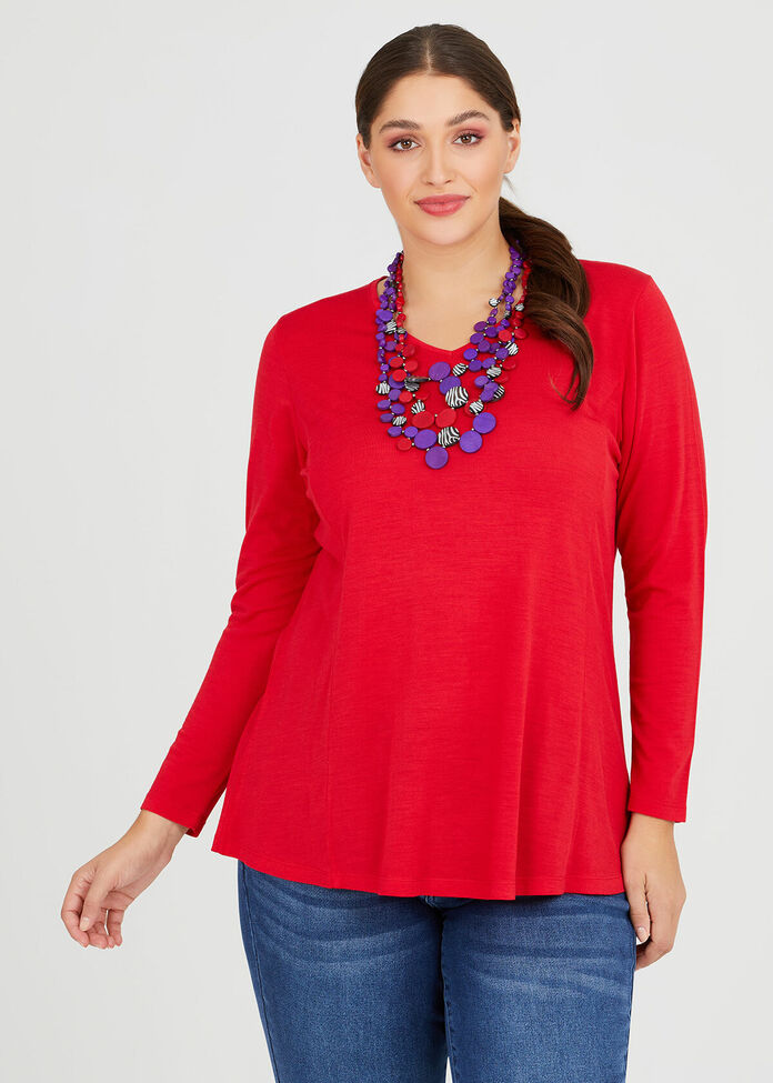 Wool Bamboo V-neck Top, , hi-res