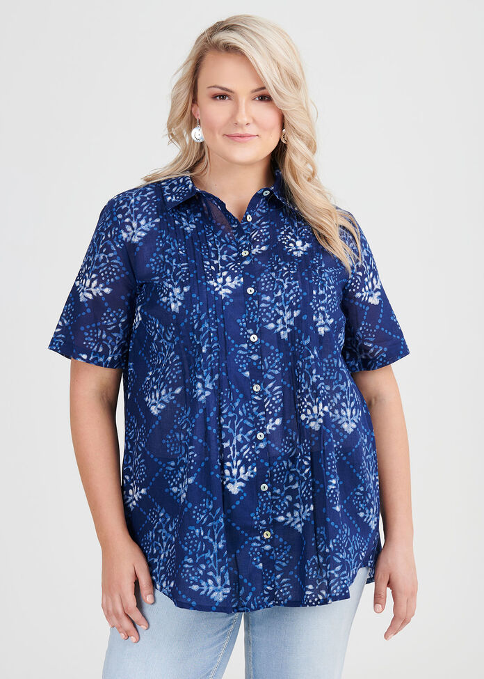 Cotton Floral Burst Shirt, , hi-res