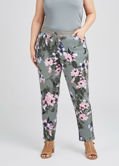 Plus Size Floral Stretch Linen Pant