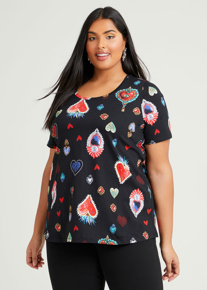 Organic Magic Hearts Print Top, , hi-res