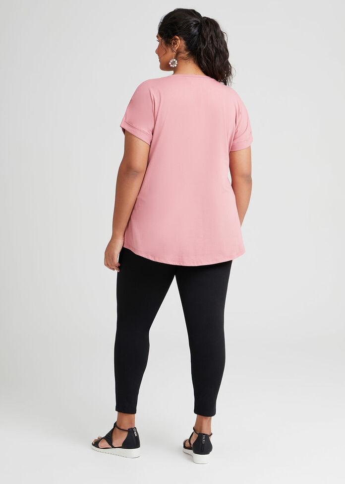 Organic Cuff V-neck Basic Tee, , hi-res