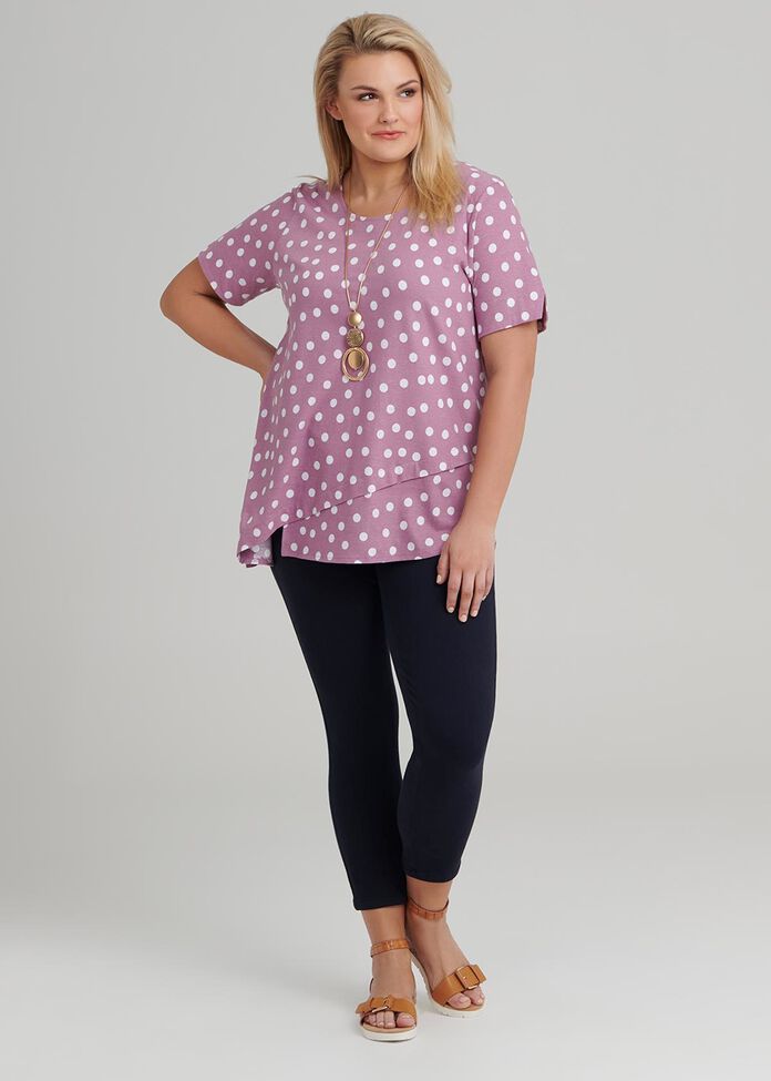 Angled Hem Linen Spot Top, , hi-res