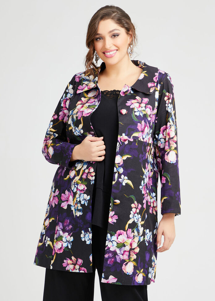 Majestic Flora Linen Coat, , hi-res