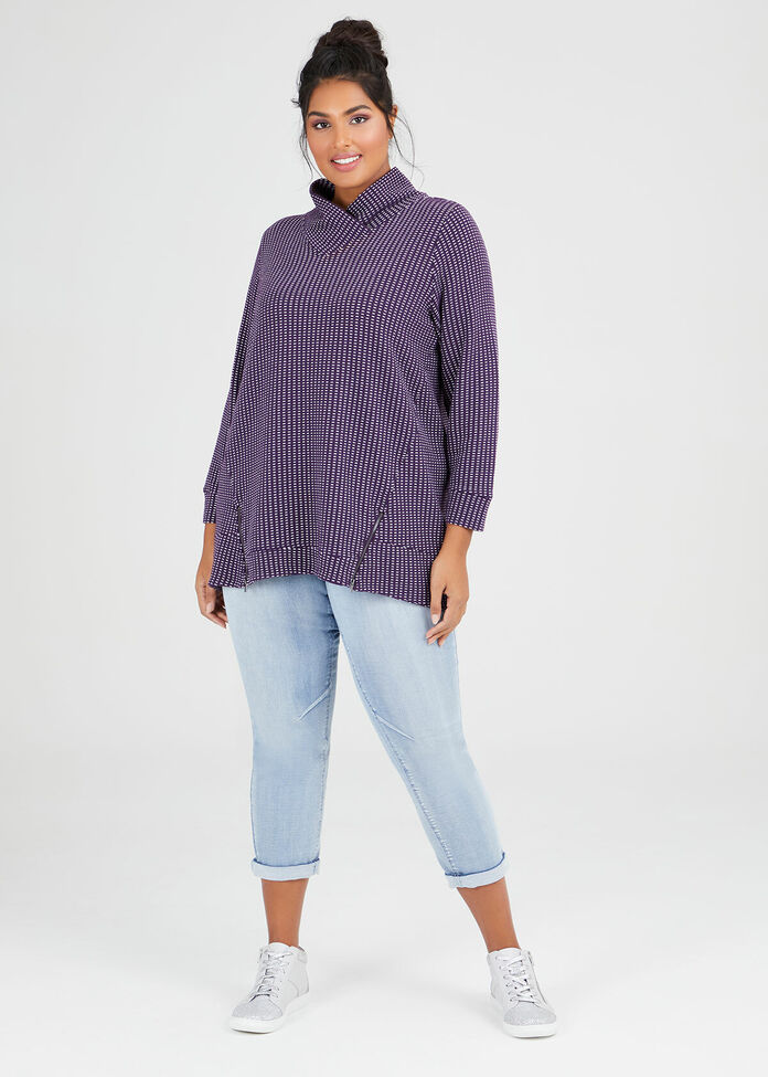 Textured Ticking Zip Top, , hi-res