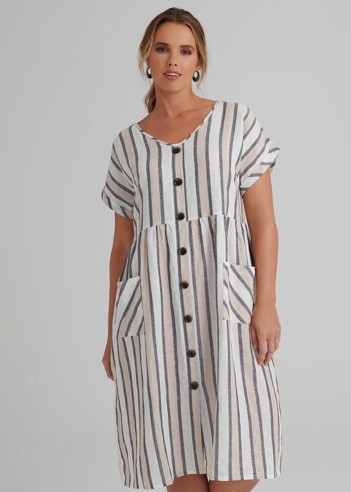 Stripe Linen Dress, , hi-res