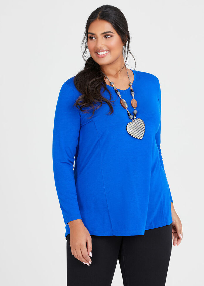 Wool Bamboo V-neck Top, , hi-res