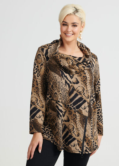 Plus Size Animal Hues Cowl Top