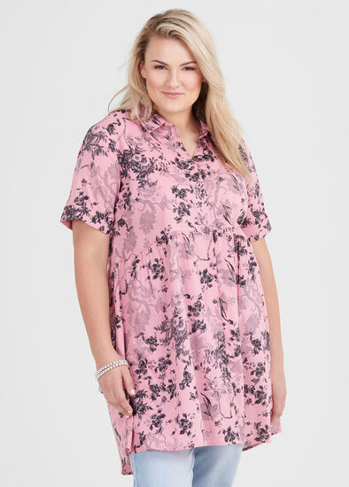 Plus Size Cotton Floral Shadow Shirt