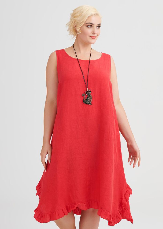 Linen Escape Gathered Hem Dress, , hi-res