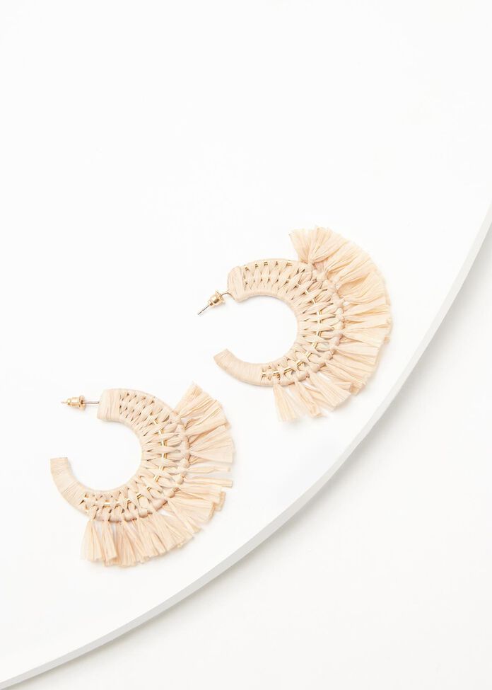 Raffia Hoop Earrings, , hi-res