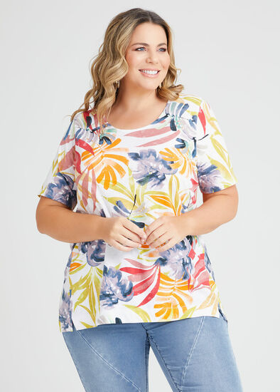 Plus Size Linen Blend Tropics Print Top