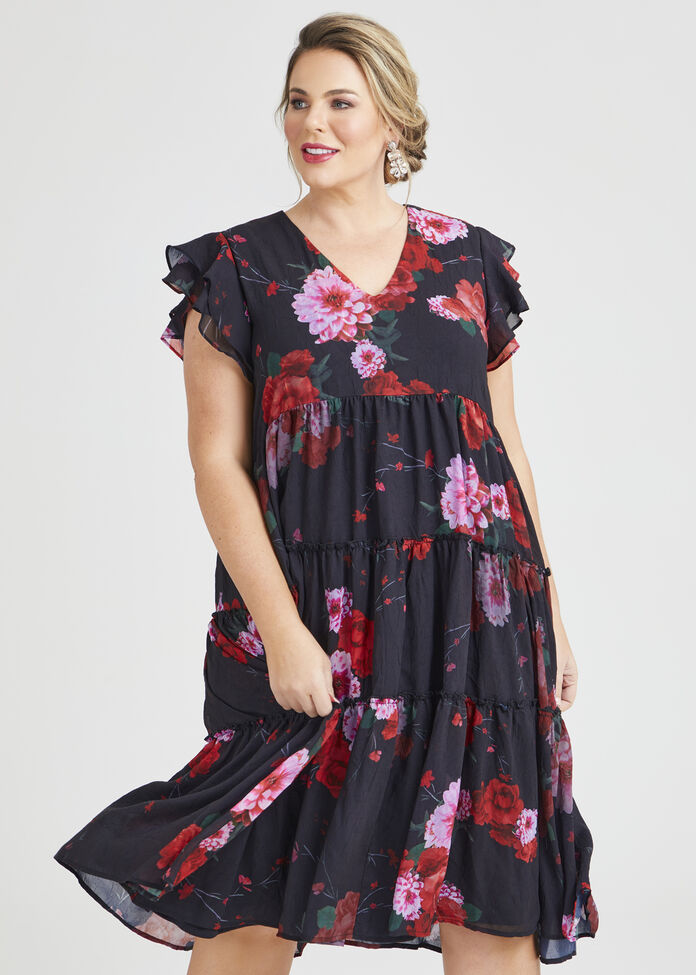 Rambling Rose Tier Midi Dress, , hi-res