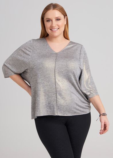 Plus Size Bat Wing Foil Knit Top