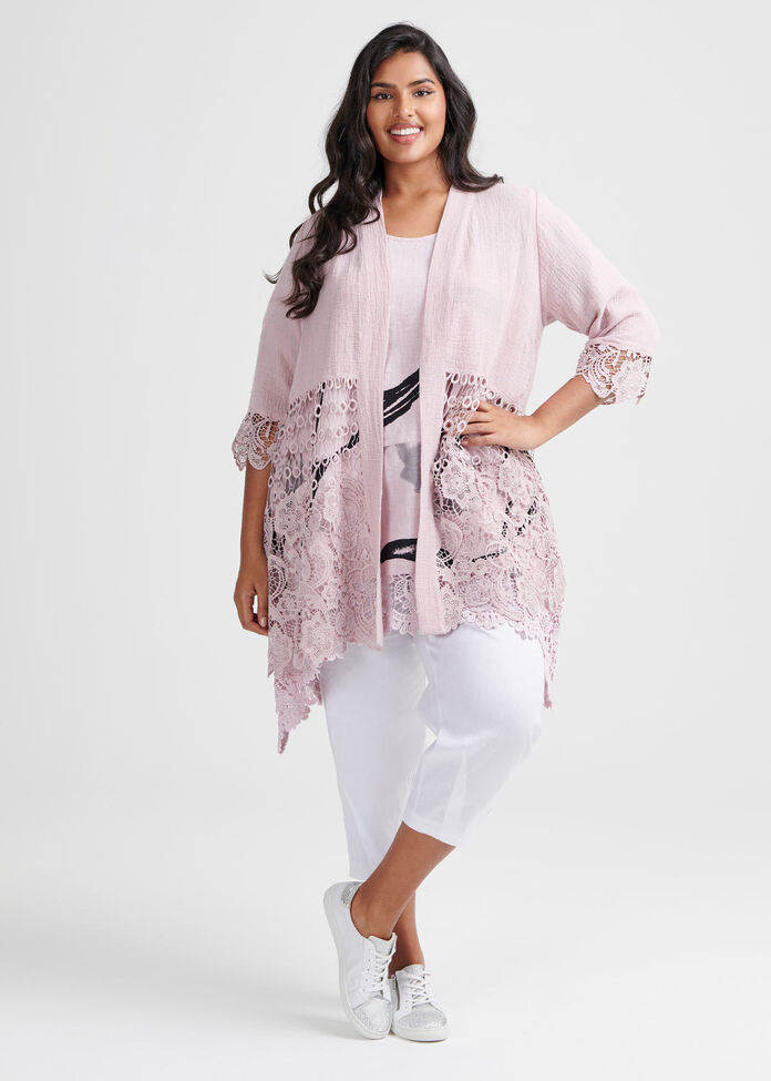 Gauze Linen & Lace Cardi, , hi-res