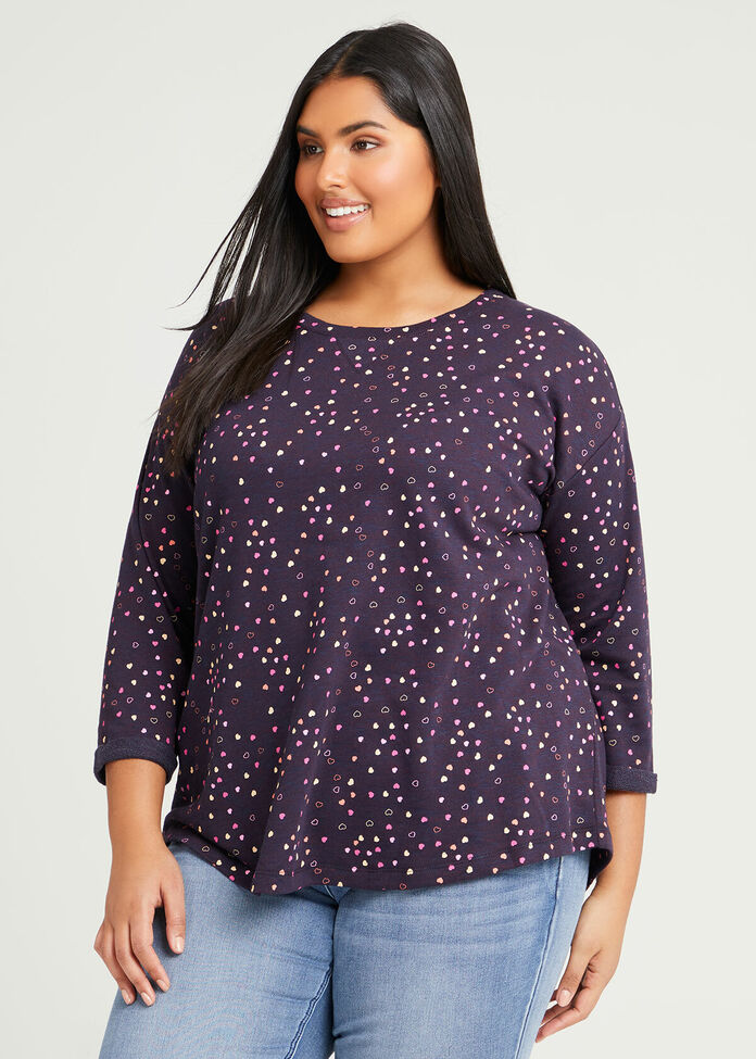 Cotton Mini Hearts Top, , hi-res