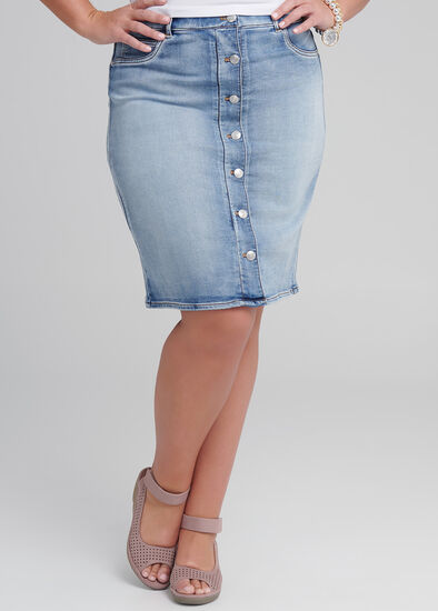 Plus Size Button Denim Skirt