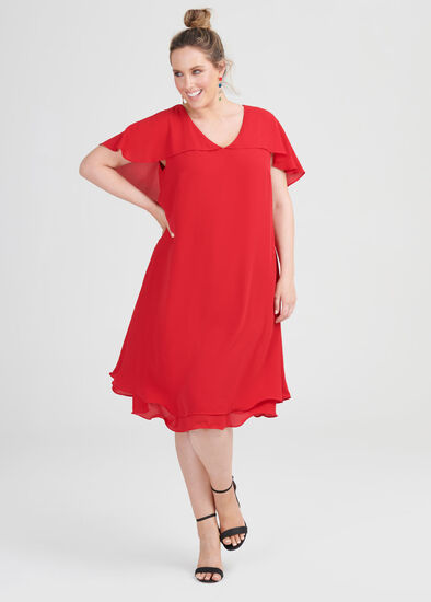 Plus Size V-neck Drape Sleeve Cocktail Dress