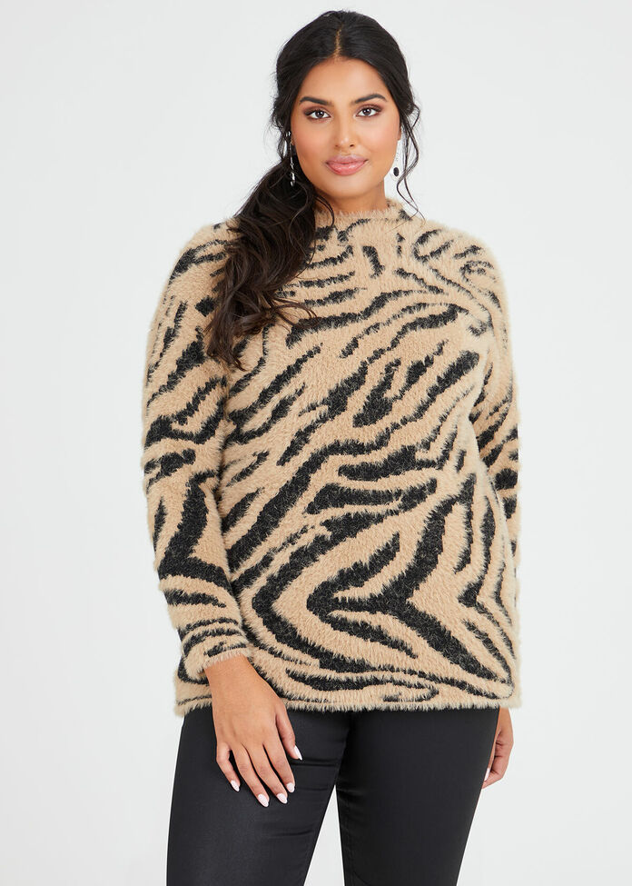 Fluffy Zebra Knit Jumper, , hi-res