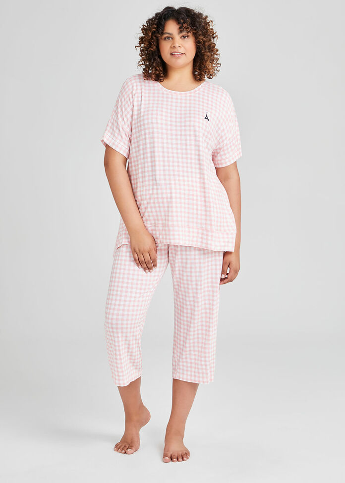 Bamboo Gingham Pyjama 3/4 Pant, , hi-res