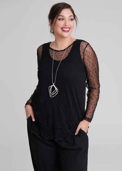 Plus Size Amore Spot Mesh Top