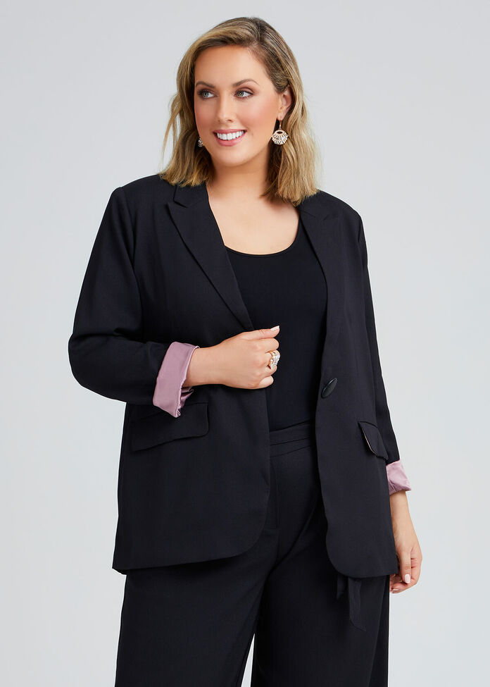 Noir One Button Lined Jacket, , hi-res