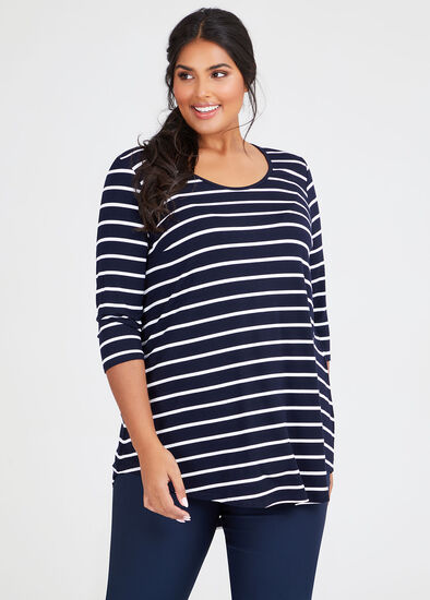 Plus Size Bamboo Stripe 3/4 Slv Top