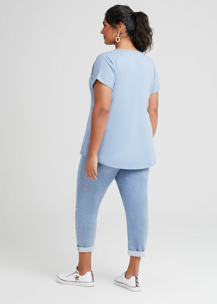 Organic Cuff V-neck Basic Tee, , hi-res