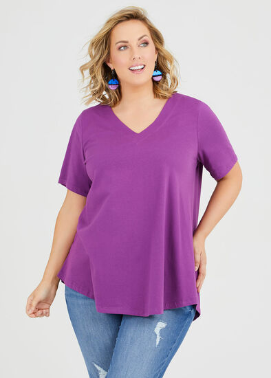 Plus Size Organic V-neck Swing Basic Tee