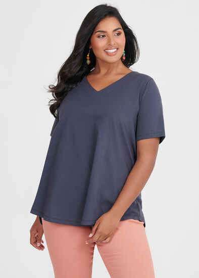 Plus Size Organic V-neck Swing Basic Tee