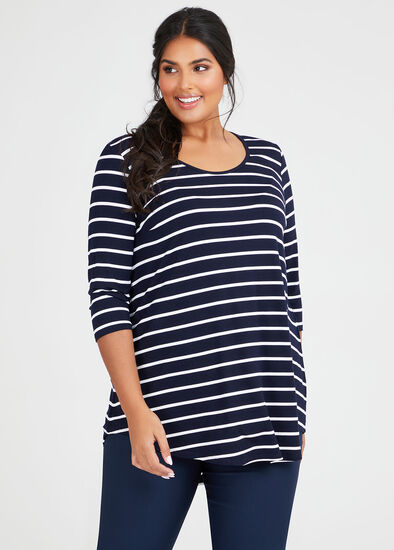 Plus Size Bamboo Stripe 3/4 Sleeve Top