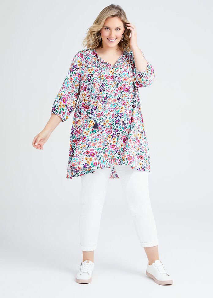 Natural Floral Tiered Tunic, , hi-res