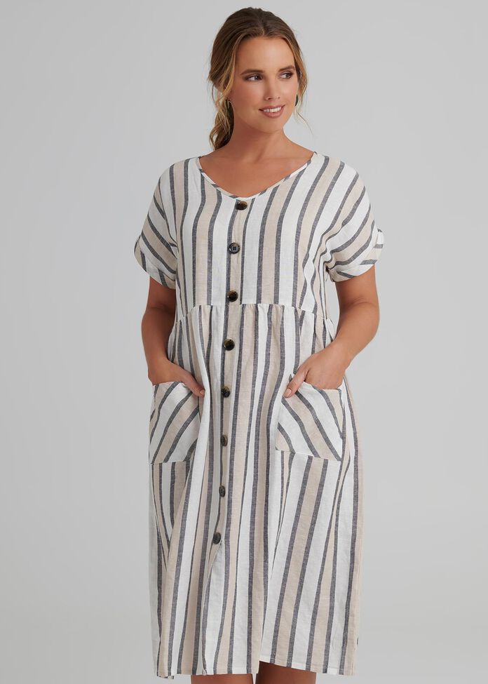 Stripe Linen Dress, , hi-res