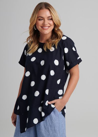 Plus Size Shibori Spot Linen Top