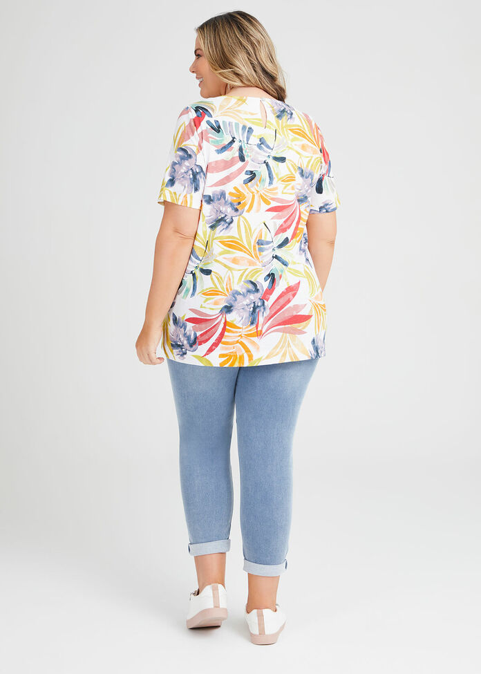 Linen Blend Tropics Print Top, , hi-res