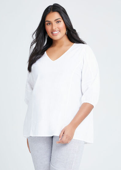 Plus Size Linen Blend Panel Detail Top