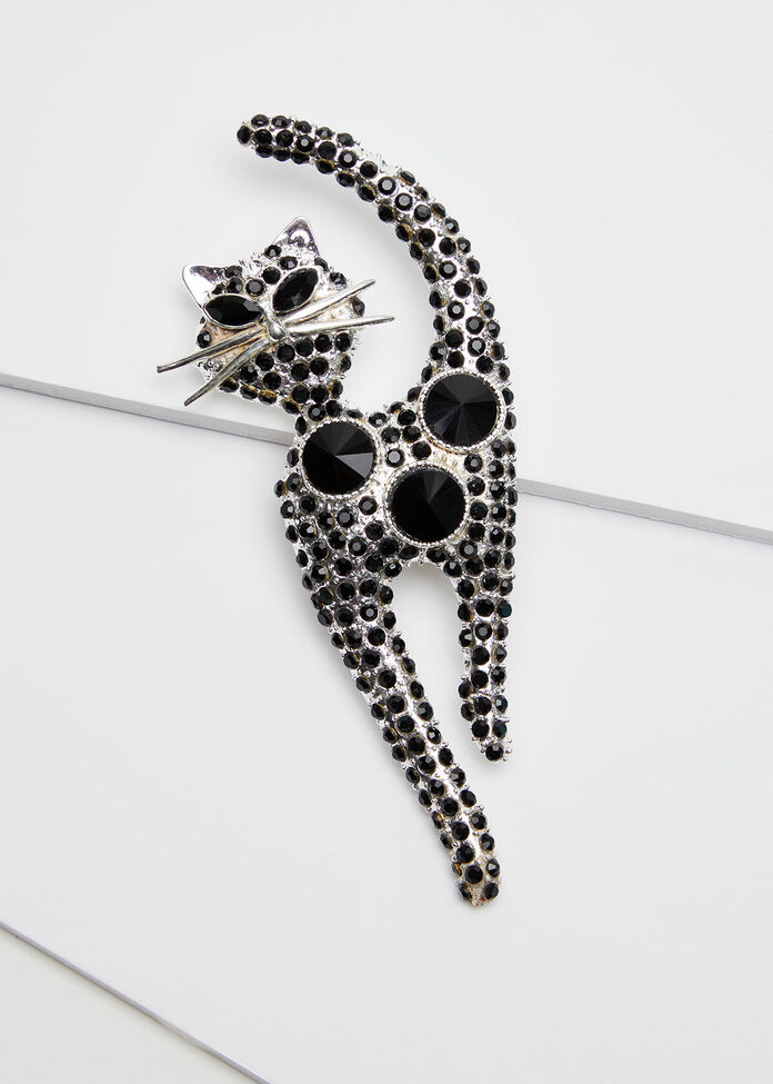 Bejewelled Cat Brooch, , hi-res