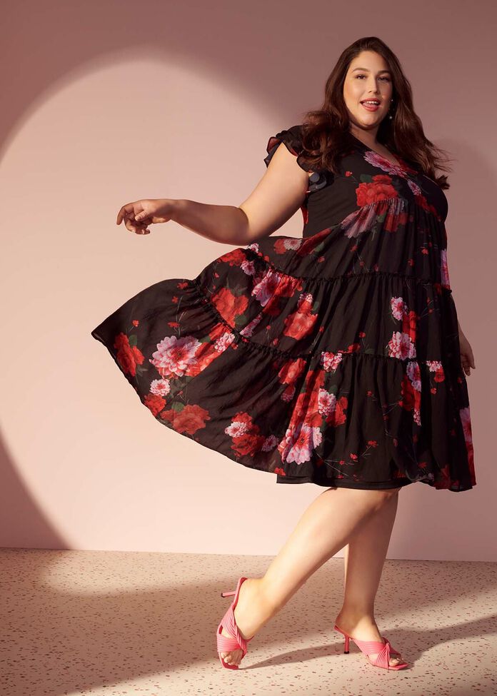 Rambling Rose Tier Midi Dress, , hi-res